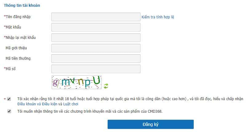 Các bước đăng ký tài khoản cmd368