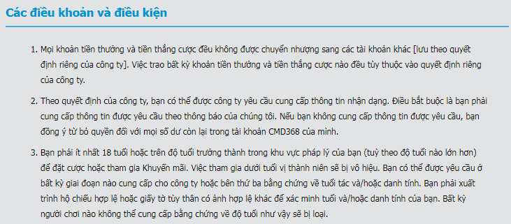 Yêu cầu và điều kiện đăng ký tài khoản cmd368